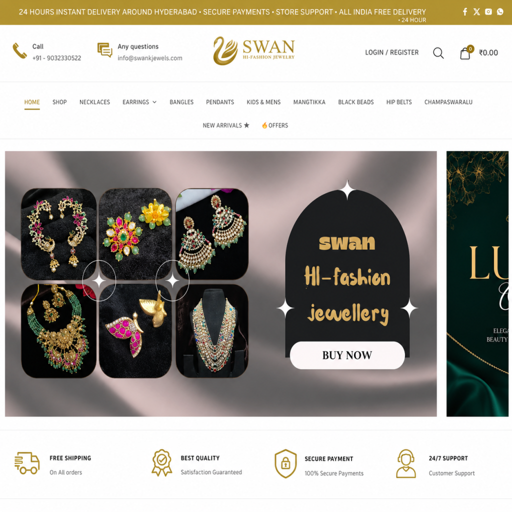 Swan Jewellery online store homepage